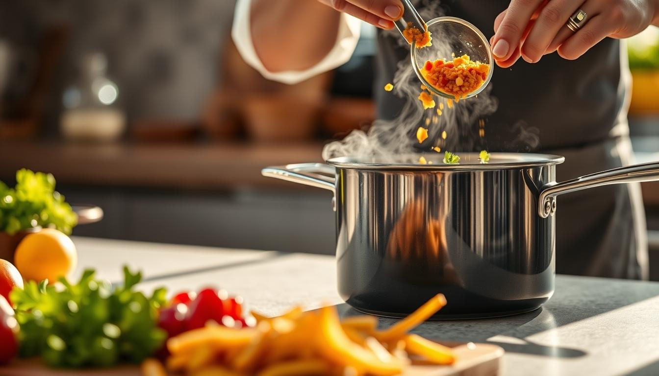Balanced healthy meal prepared in a home kitchen